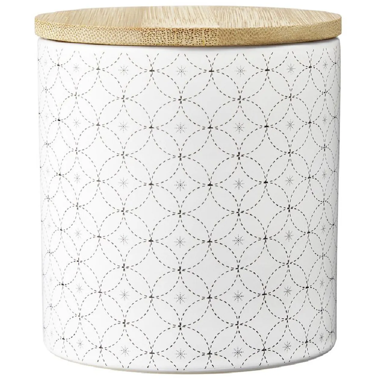 Pot en céramique blanc à motif gris avec couvercle en bois H10,5 cm
