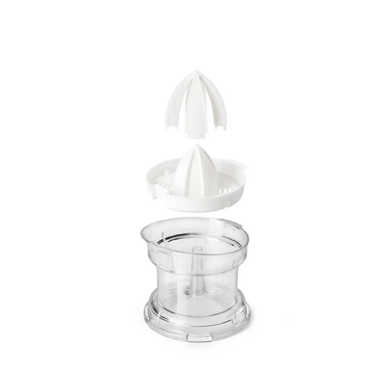 Presse agrumes Metaltex transparent couvercle blanc 2 cônes