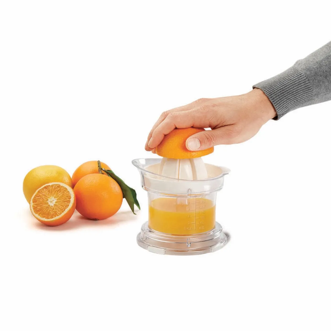 Presse agrumes Metaltex transparent couvercle blanc 2 cônes