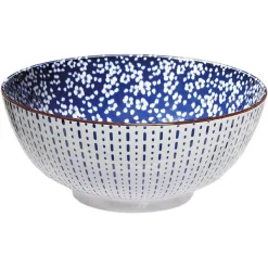 Saladier motif fleuri bleu et blanc