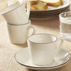 Service à vaisselle porcelaine blanc liseré noir 36 pièces