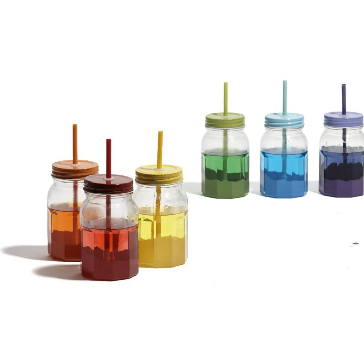 Set de 6 bocaux et pailles multicolores