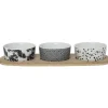 Support à apéritifs avec 3 coupelles déco végétal noir blanc