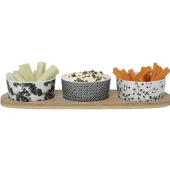 Support à apéritifs avec 3 coupelles déco végétal noir blanc