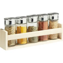 Support à épices en bois avec pot en verre x5