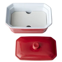Terrine avec couvercle et presse rectangulaire rouge blanche