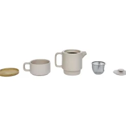 Tisanière 40cl et tasse 25cl grès taupe avec support bambou