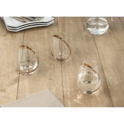 Verre à eau transparent motif ruban doré x3
