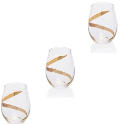 Verre à eau transparent motif ruban doré x3