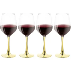 Verre à vin transparent pied doré x4
