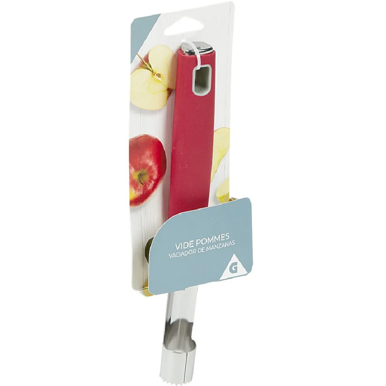 Vide pomme inox avec manche en polypropylène rouge
